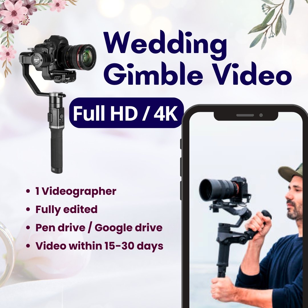 Professional wedding gimble video service by DP Capture Studio, offering smooth Full HD and 4K footage with one videographer and expert editing.